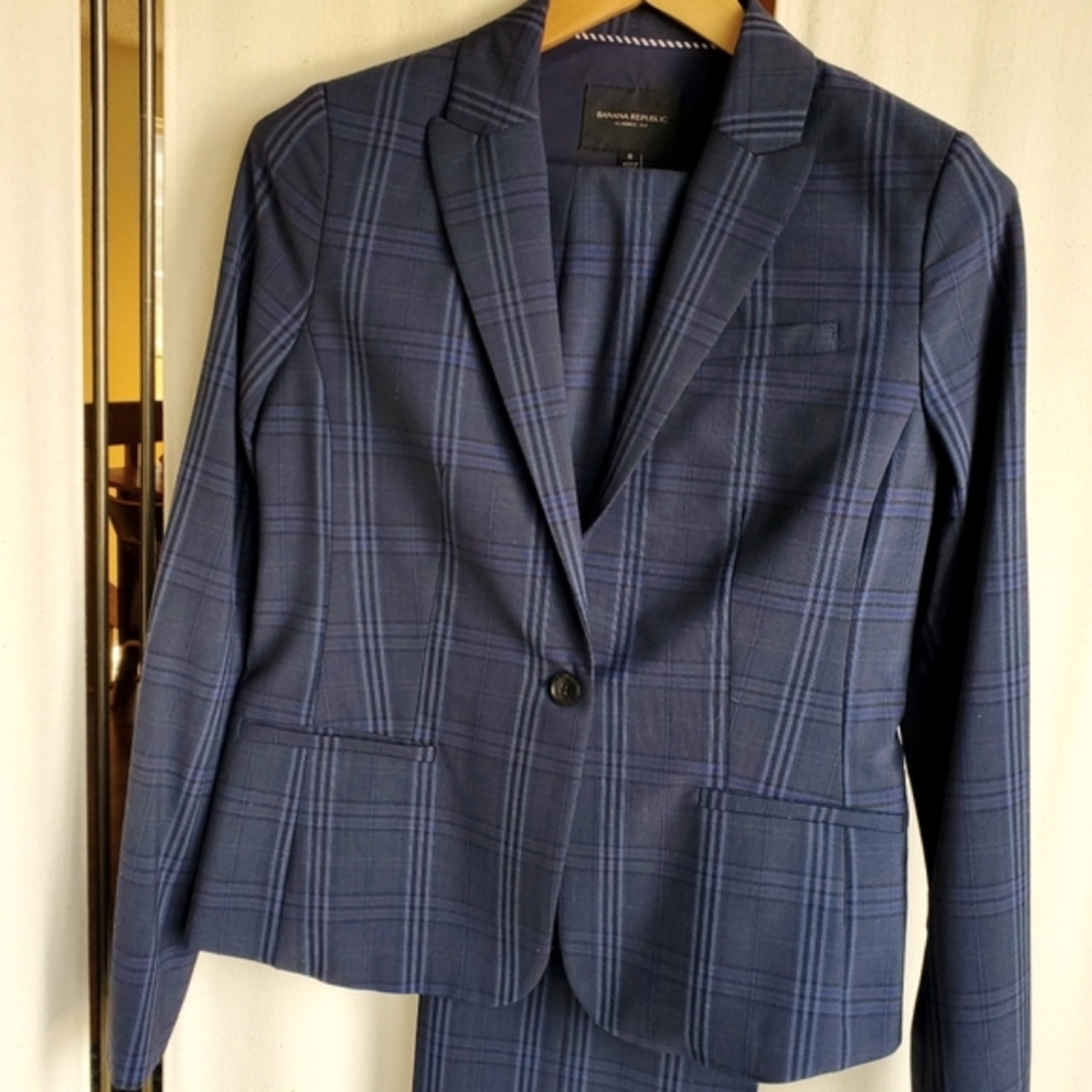 Banana Republic Blue Plaid Suit Jacket Size 6